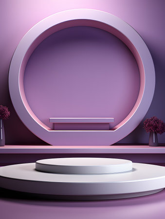Minimalistic purple podium with round archの素材