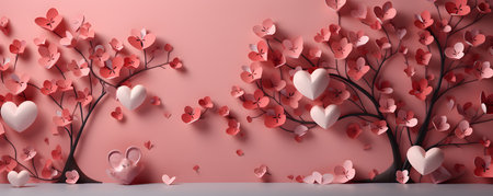 Valentine's day background with hearts and tree. 3d renderingの素材