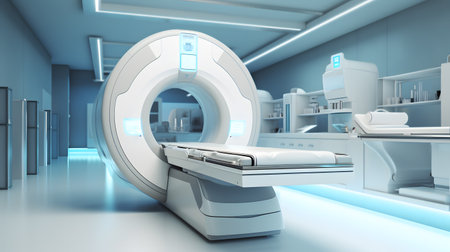 CT scanner in modern hospital room.の素材