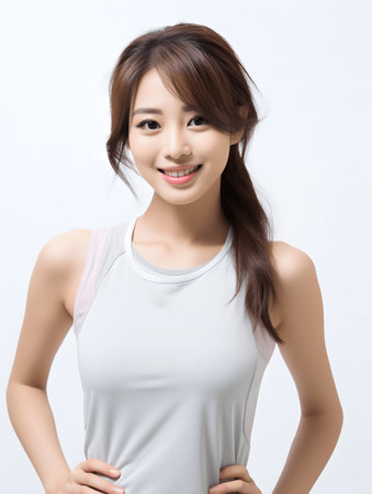 beauty asian woman smile and relax on white background, asian beautyの素材