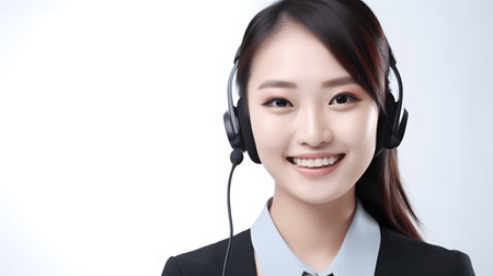 beautiful asian customer service representative on white background, asianの素材