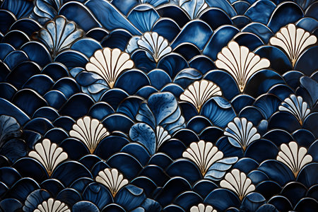 abstract background - blue and white stained glass pattern on the wallの素材