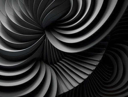 3d render of abstract background with black and white curved lines.の素材