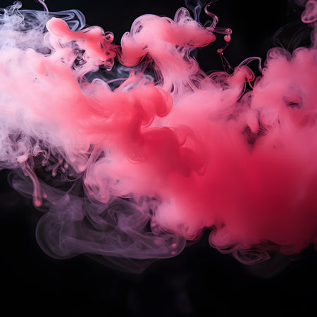 Pink and red cloud of smoke on a black background. Background from the smoke of vapeの素材
