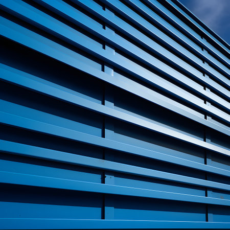 Blue wall of modern office building. Architectural detail of modern architecture.の素材