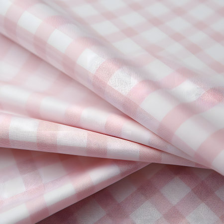 close up of a checkered tablecloth in pink and whiteの素材