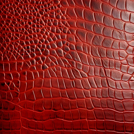 Red crocodile leather texture background. Closeup of snake skin pattern.の素材