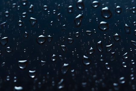 Water drops on a dark blue background. Shallow depth of field.の素材
