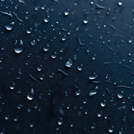 Water drops on a dark blue background. Shallow depth of field.の素材
