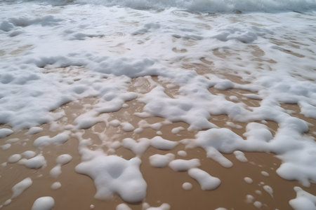 Sea foam on the sandy beach. Close-up. Selective focus.の素材
