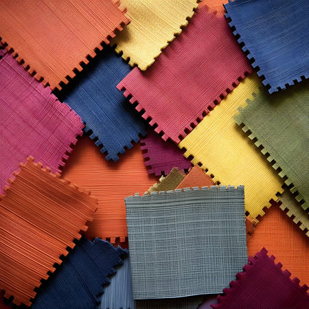 Colorful fabric samples as a background, closeup. Texture.の素材