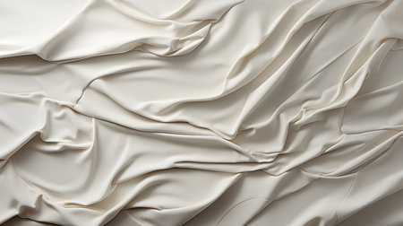 Closeup of rippled white satin fabric texture background.の素材