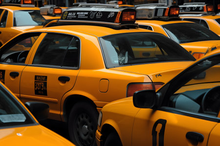 Taxi in a row in Manhattan, New York City, USAの素材