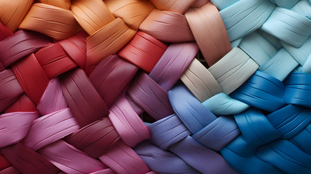 abstract background made of multicolored braided rattan rollsの素材
