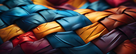 3d rendering of abstract background made of colorful fabric ribbons.の素材