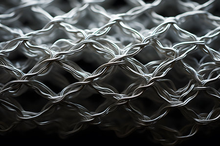 abstract background of silver wire mesh on black background, close upの素材
