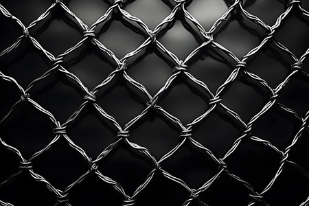 Metal chain link fence on black background. Abstract background and texture for design.の素材