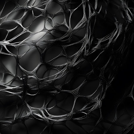 abstract black background with a pattern of crumpled plastic netの素材