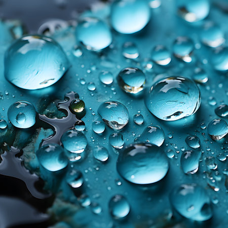Water drops on a blue background. Shallow depth of field.の素材