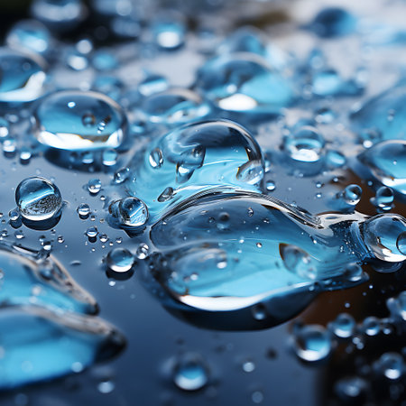 Water drops on a glass surface. Macro shot. Shallow depth of field.の素材