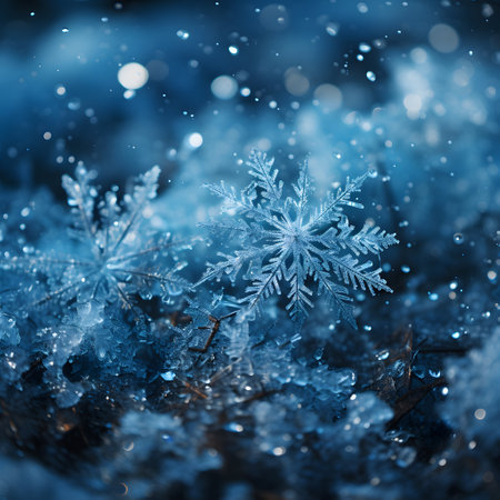 Winter background with snowflakes. Snowflakes on a background of snowの素材