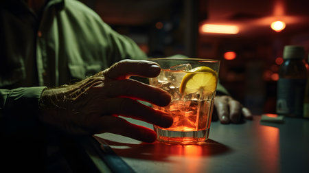 Bartender making cocktail at bar counter in night club. Close-upの素材