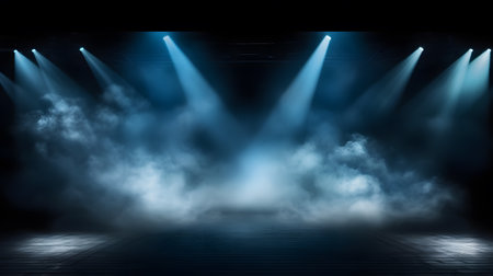 Stage Spotlight with smoke, Stage Background, Stage Spotlight on a dark backgroundの素材