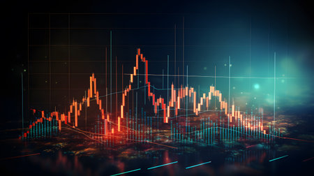Financial stock market graph and candlestick chart. 3d renderingの素材