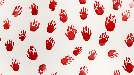 Bloody hand prints isolated on white background. 3D illustration.の素材