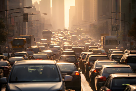 traffic jam in the city, rush hour in the city.の素材