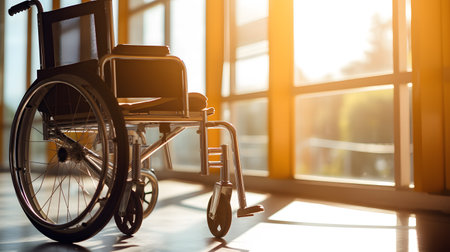 Wheelchair in a hospital. Wheelchair for disabled people. Wheelchair for disabled people.の素材