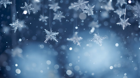 Snowflakes on blue bokeh background. Christmas background.の素材