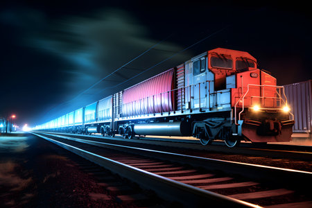 Freight train at night. Freight transportation. Railway station.の素材