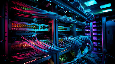 fiber optic with servers in a technology data center. 3d renderの素材
