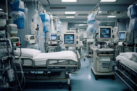 Patient in the ICU. Medical equipment in the hospital.の素材