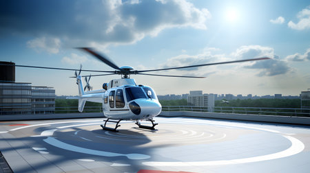 Helicopter on the background of the city. 3d renderの素材