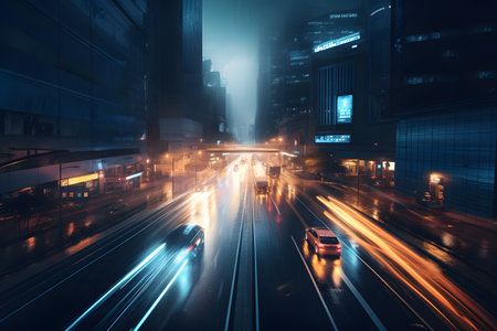 the light trails on the modern building backgroundの素材