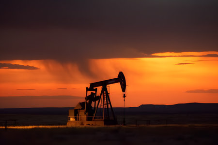 Oil pumps at sunset,の素材