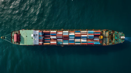 Container Cargo freight ship with working crane bridge for Logistic Import Export backgroundの素材