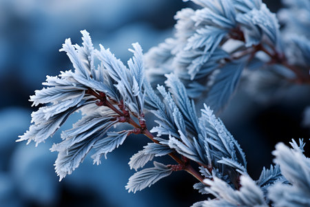 Close-up of a branch of a tree covered with hoarfrostの素材