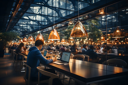 Businessman working with laptop in cafe. Business people working together in cafe.の素材