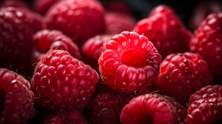 Raspberries background. Raspberries close up. Raspberry macro.の素材
