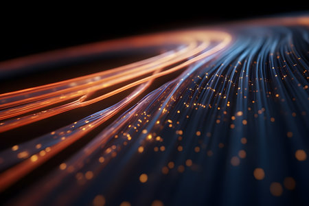 Futuristic technology wave background with glowing lines and bokehの素材