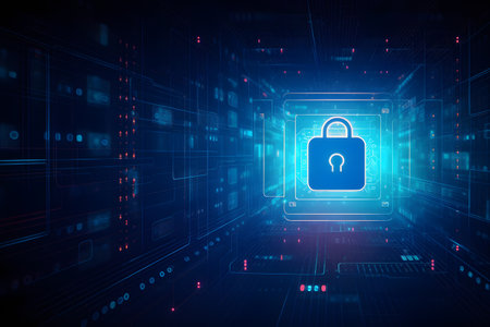 Cyber security concept with padlock on digital background. 3D Renderingの素材