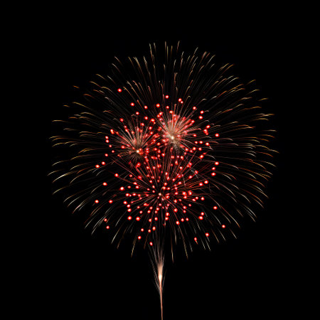 Colorful fireworks isolated on black background for celebration and anniversary event.の素材