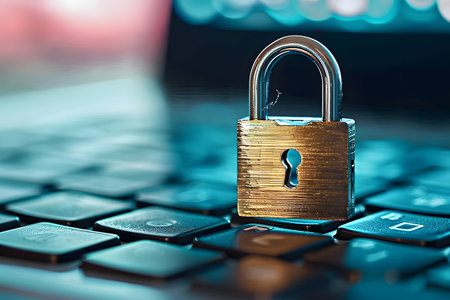 Padlock on computer keyboard. Internet security and data protection concept.の素材