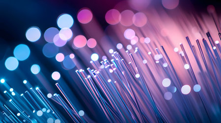 Fiber optical network cable close-up with bokeh backgroundの素材