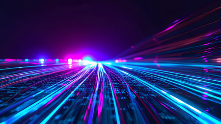 Futuristic technology background with high speed light rays and bokehの素材