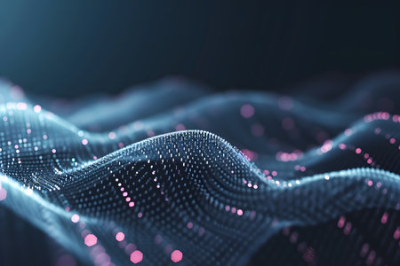 Data technology abstract futuristic illustration. Low poly shape with connecting dots and lines on dark background. Big data visualization.の素材