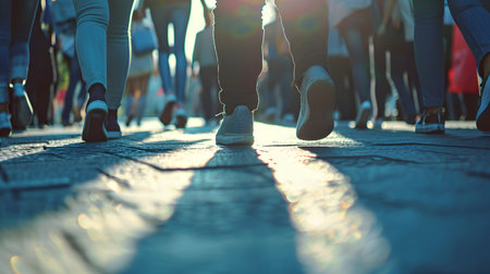 Group of people running in the city. Sport and healthy lifestyle concept.の素材